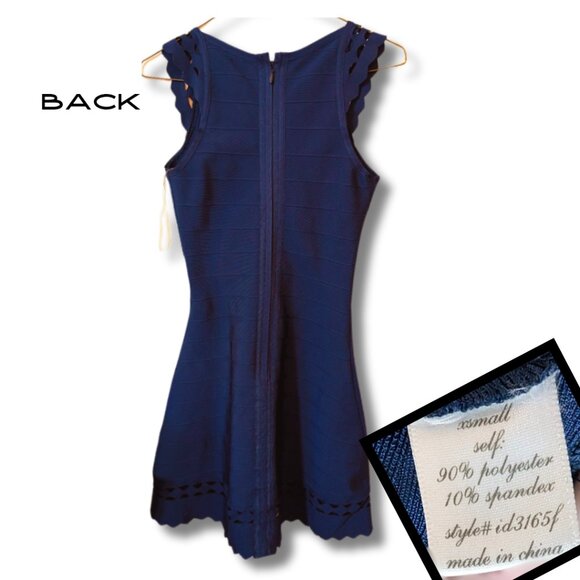 💙 ALYA Knit Bodycon Bandage Dress - Scallop Trim & Chevron Knit (Size Small) - Picture 2 of 2